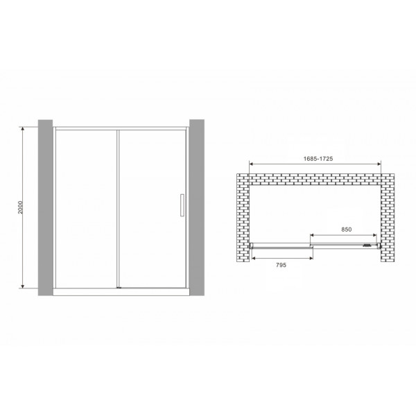 Душевая дверь Abber Komfort 170x200 стекло прозрачное, профиль хром (AG93170)