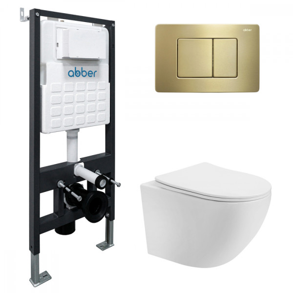 Комплект инсталляция с унитазом Abber Bequem с клавишей золото матовое (AC1100T-AC0105-AC0120MMG)