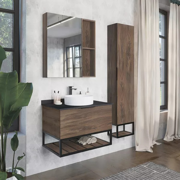 Пенал подвесной Comforty Порто 350x240x1700 дуб темно-коричневый (00-00009982)