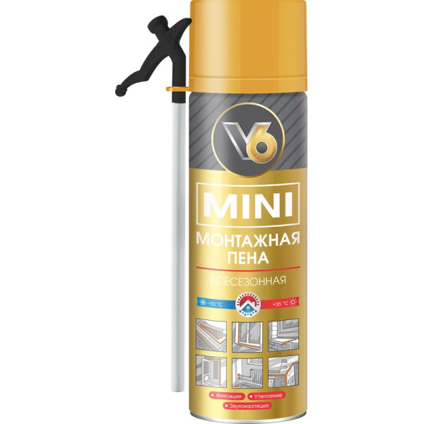 Пена монтажная бытовая V6 MINI 25 360 мл. (всесезонная) (01-01-50) Пена монтажная бытовая V6 MINI 25 360 мл. (всесезонная) (01-01-50)