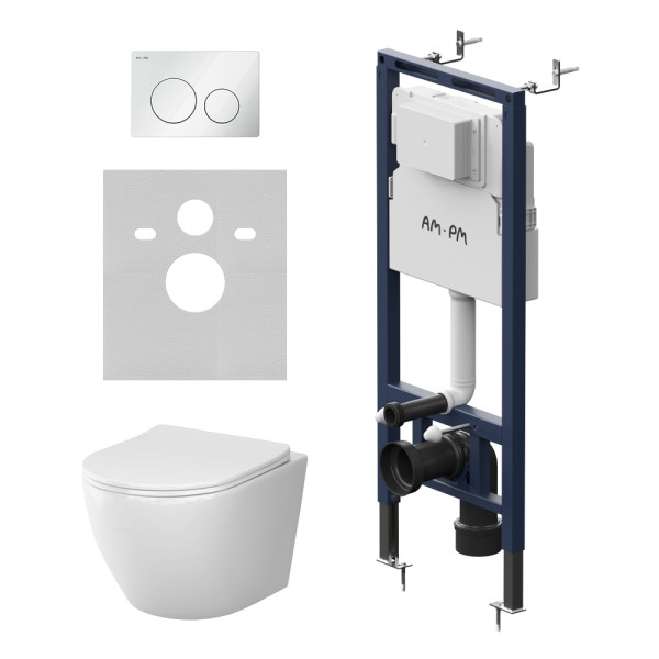 Комплект инсталляция с унитазом AM.PM MasterFit с клав L белый глянц с подвесным унитазом Like AquaSpin 2.0 (IS130101.801901)
