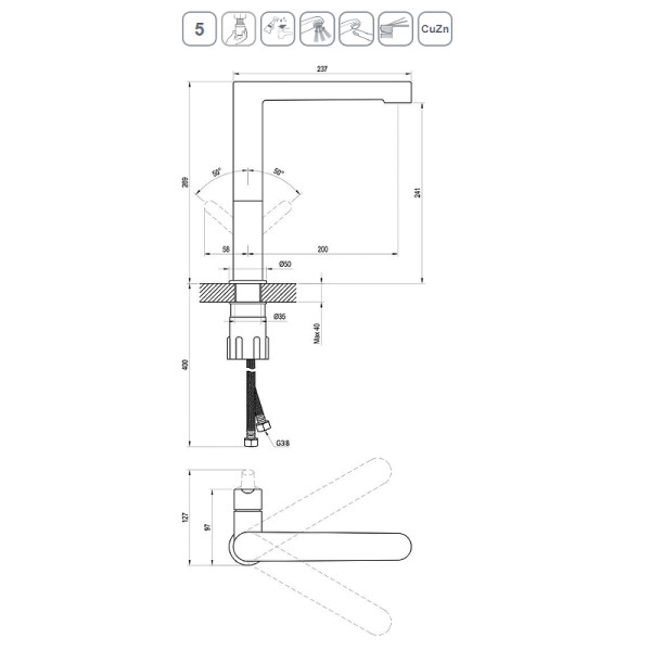 Смеситель для кухни Ravak с поворотным изливом PU 016.20 черный (X070183) Смеситель для кухни Ravak с поворотным изливом PU 016.20 черный (X070183)