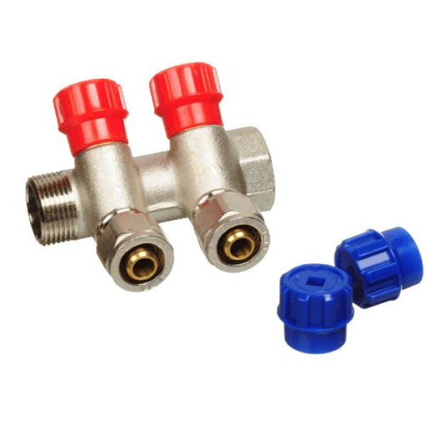 Коллектор 2 отв. регулируемый 3/4"*1/2(16) TeRma (никель, с переходниками) (14162)