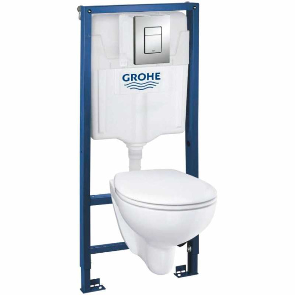 Комплект инсталляция с унитазом Grohe Solido Compact c унитазом Bau Ceramic и сиденьем микролифт, кнопкой смыва хром (39586000)
