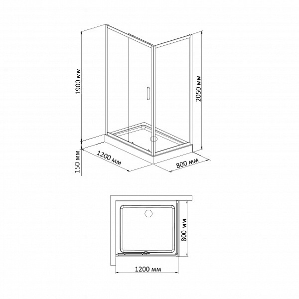 Душевой уголок BandHours Mike/Side/Rectangular 812 80х120 поддон в комплекте, стекло прозрачное, профиль хром