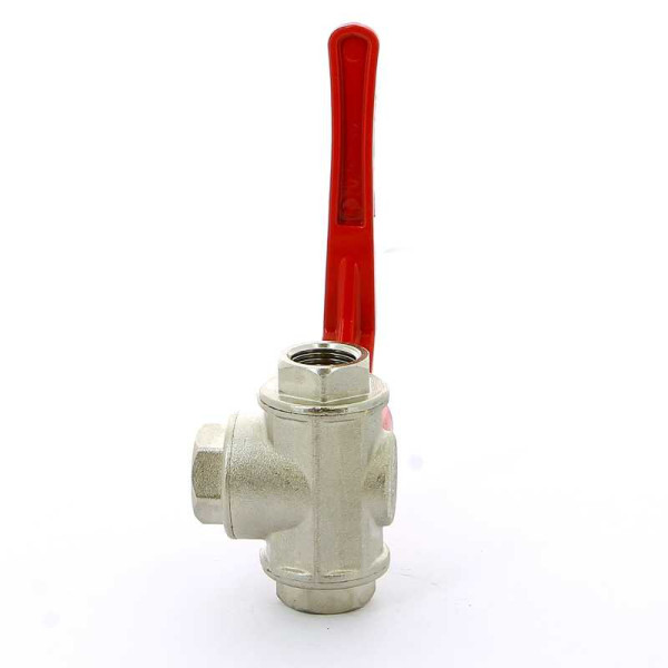 Кран Itap 1/2" шаровый трёхходовой L-порт (красная ручка-рычаг) (1280012L)