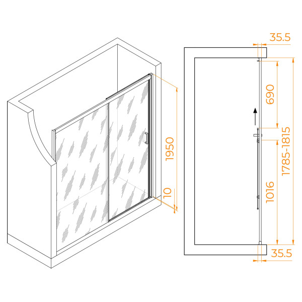 Душевая дверь RGW Passage 180x195 стекло матовое-сатинат, профиль хром (350801718-21)
