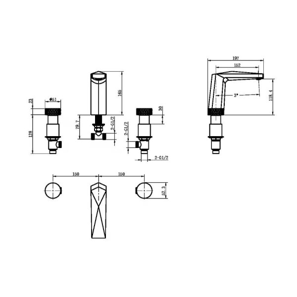 Смеситель для раковины Boheme Venturo Черный (150-BCR-DIAMOND)