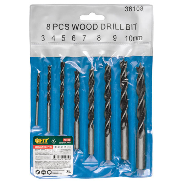 Набор сверл по дереву FIT 3-10 мм /8шт/ (36108)