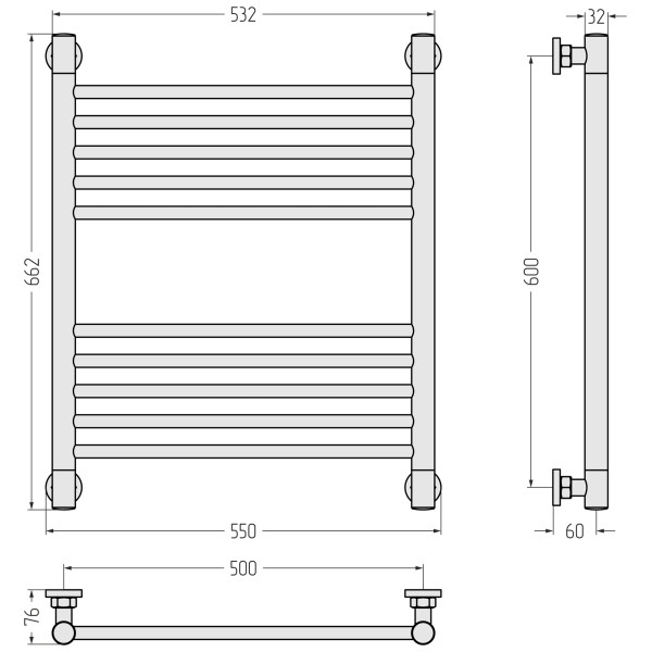 Полотенцесушитель водяной Сунержа Богема + 600x500 матовый белый (30-0220-6050)