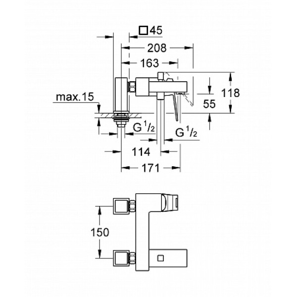 Смеситель для ванны и душа Grohe Eurocube (23143000)