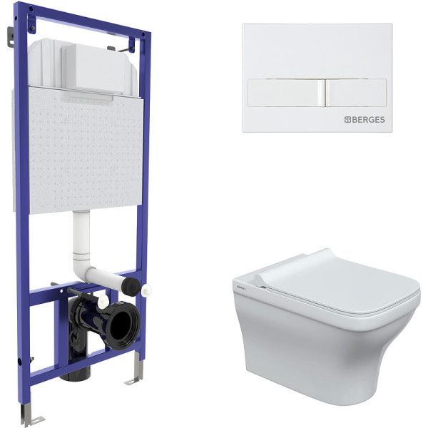 Комплект инсталляция с унитазом Berges Novum c с кнопкой L1 белая, унитаз Strati Rimless, сидение Strati Slim SO (042452)
