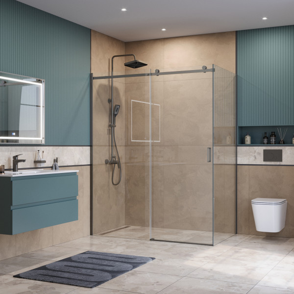 Душевой уголок BelBagno Soft Close-2 160x80x200 стекло прозрачное, профиль оружейная сталь матовая (SOFT_CLOSE-2-AH-1-160/80-C-GM)