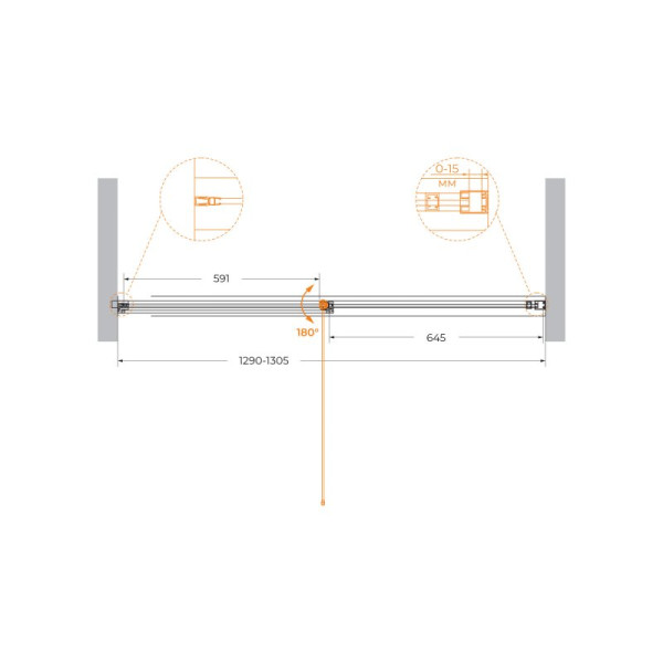 Душевая перегородка Cezares Urban 130x195 стекло прозрачное, профиль черный (URBAN-B-12-130-C-NERO)