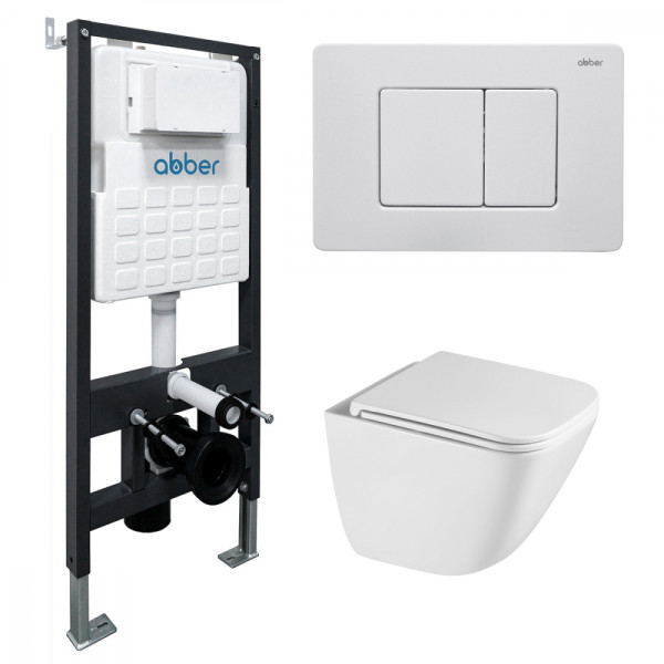 Комплект подвесной унитаз Abber Rechteck AC1220TC белый, с закрытым дном с инсталляцией AC0105 и кнопкой AC0120MW белая матовая (AC1220TC-AC0105-AC012 Комплект подвесной унитаз Abber Rechteck AC1220TC белый, с закрытым дном с инсталляцией AC0105 и кнопкой AC0120MW белая матовая (AC1220TC-AC0105-AC012