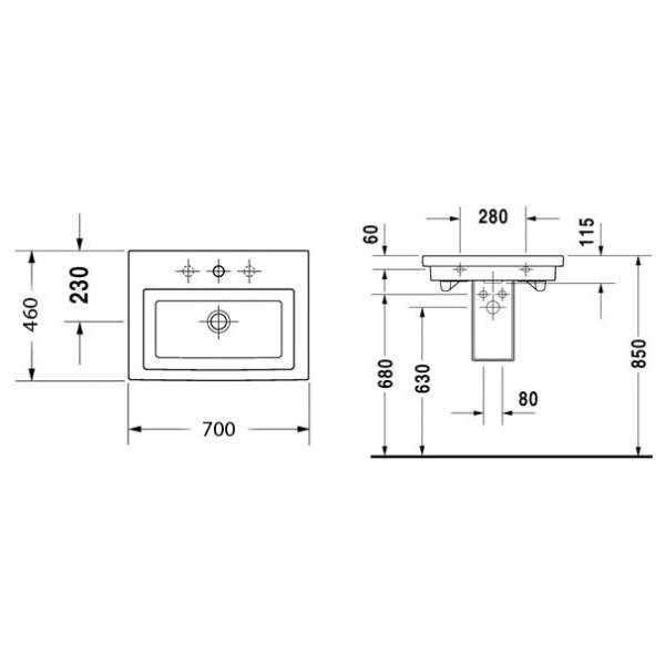 Раковина подвесная Duravit 2nd Floor 049170 700х460 (0491700000)