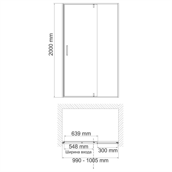 Душевая дверь WasserKraft Elbe 100*200 стекло прозрачное, профиль черный (74P12)
