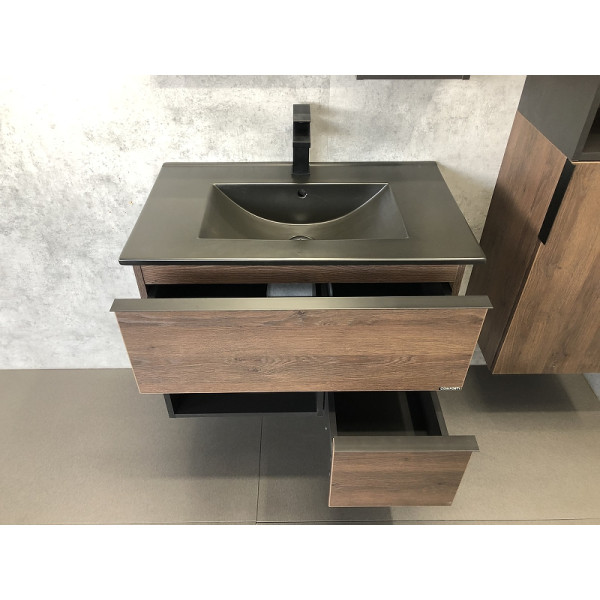 Тумба подвесная с раковиной Comforty Франкфурт 750x465x560 дуб шоколадно-коричневый/черный (00-00000889)