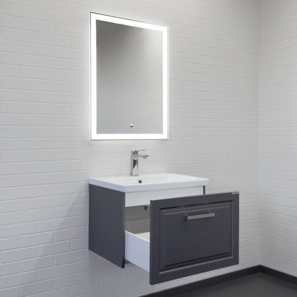 Тумба подвесная Comforty Бредфорд 600x450x450 белый глянцевый с раковиной (00-00020428)