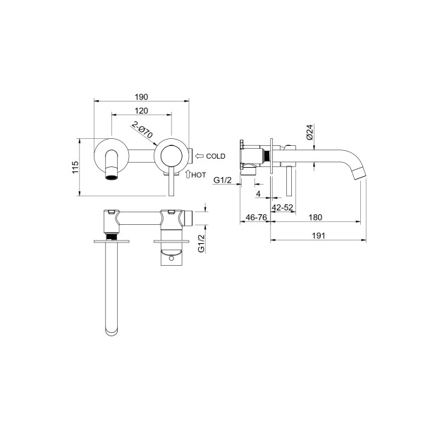 Смеситель для раковины Aquatek Европа встроенный (внешняя и скрытая часть) шлифованное золото (AQ1313BG)