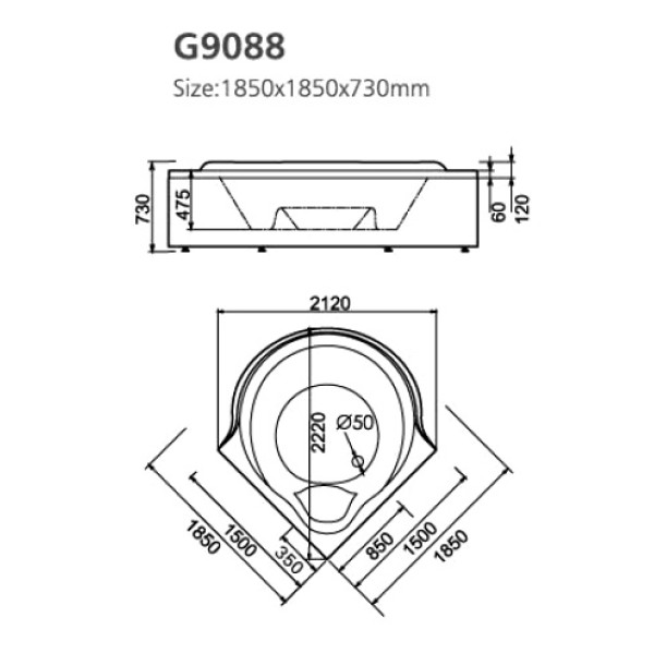 Ванна гидромассажная и аэромассажная Gemy G9088 K 1850х1850х730