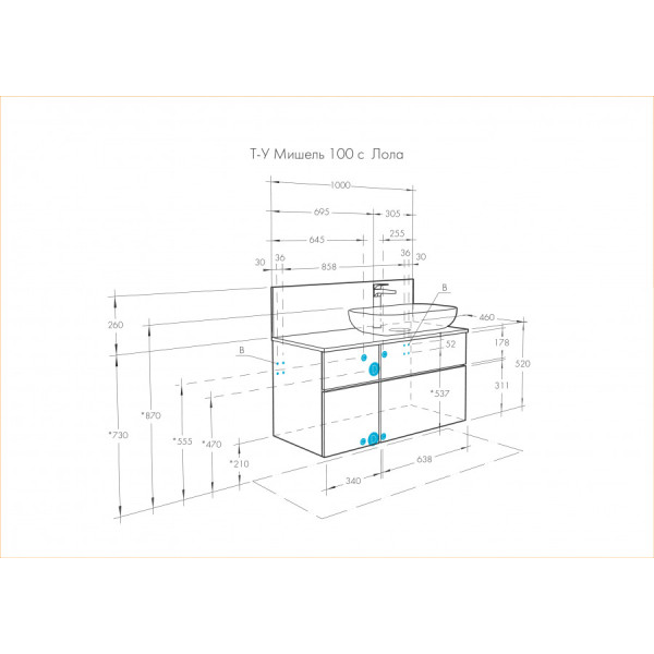 Тумба подвесная Aquaton Мишель 1000x450x504 дуб эндгрейн, белый (1.A244.1.01M.IX4.0)