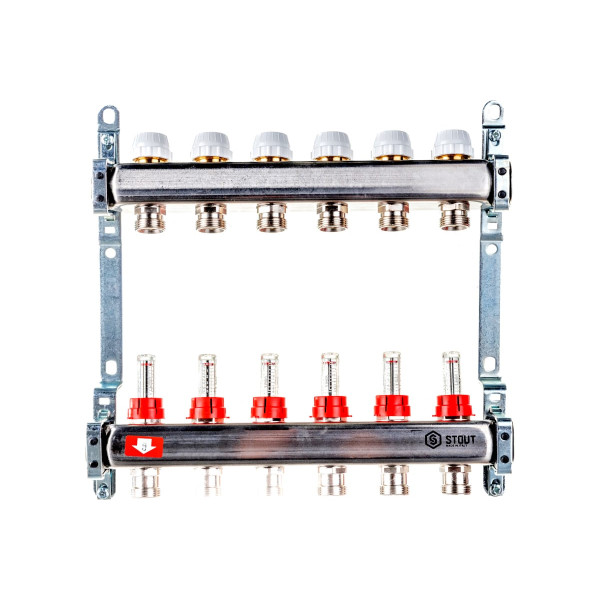 Коллекторная группа 5 отводов 1"x3/4"(18)EK с расходомерами Stout (нерж.сталь) (SMS-0917-000005)