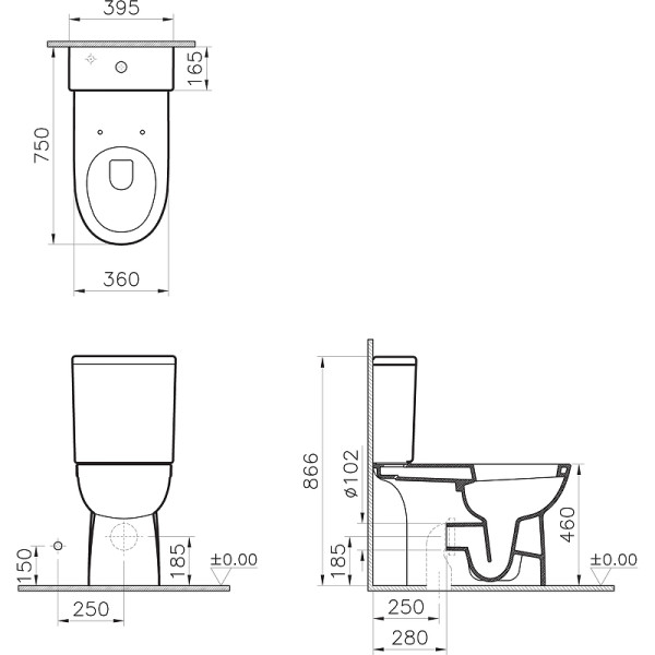 Унитаз-компакт Vitra Conforma для людей с ограниченными возможностями (9832B003-7204)