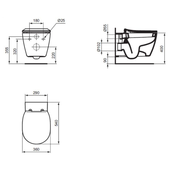 Унитаз подвесной Ideal Standard Connect 360х540х310 (E771801)