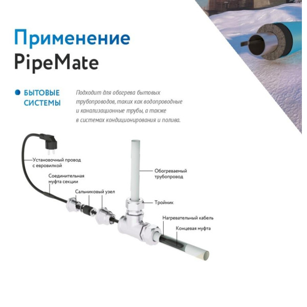 Комплект обогрева труб PipeMate (10 Вт/м, в трубу, с вилкой и узлом ввода) (2293631)
