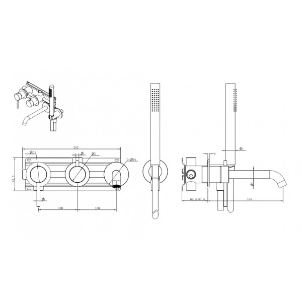 Смеситель для ванны и душа Abber Wasser Kreis скрытого монтажа, золото брашированное (AF8130BG)
