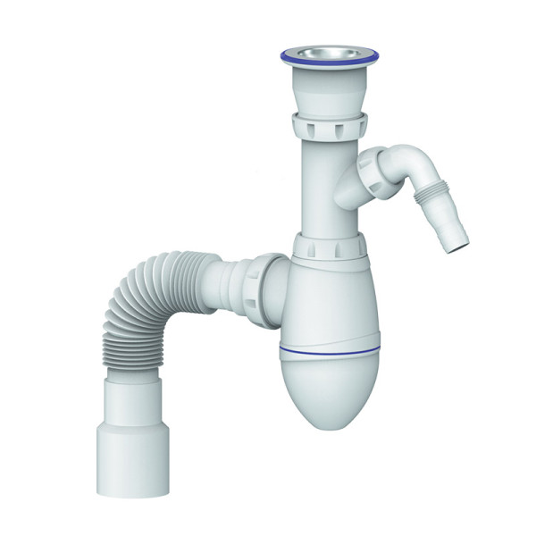 Сифон для раковины 1 1/2"x40 с прикрученным выпуском, под стиральную машину, гибкий отвод 40x40/50 Unicorn A320V