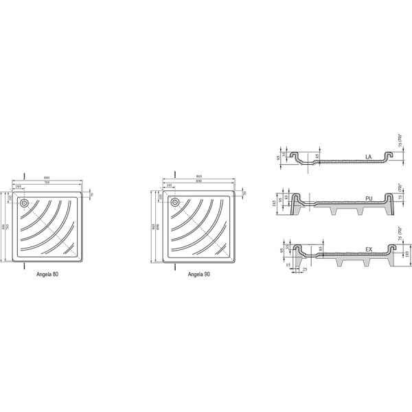 Душевой поддон Ravak Angela 90x90x185 белый (A07701120) Душевой поддон Ravak Angela 90x90x185 белый (A07701120)