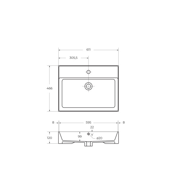 Раковина встраиваемая Cezares 60x46,5 (CZR-MIL-60-LVB)