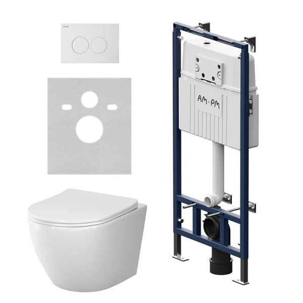 Комплект инсталляция с унитазом AM.PM MasterFit Like Aquaspin с клавишей смыва L глянц белая с сиденьем микролифт (IS100101.801900)