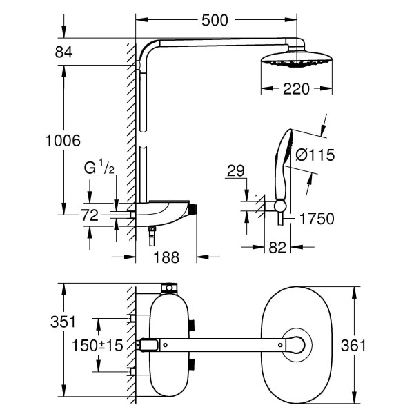 Душевая система Grohe Rainshower SmartControl хром (26361000)