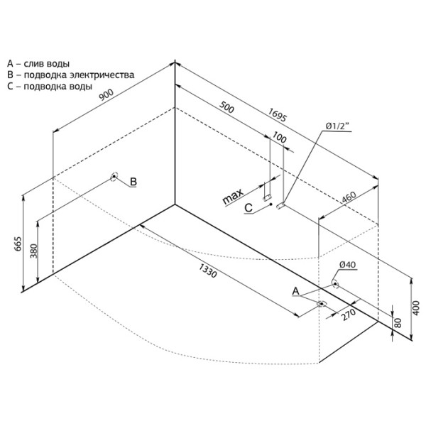 Ванна акриловая Aquanet Jersey 170х100 L без гидромассажа
