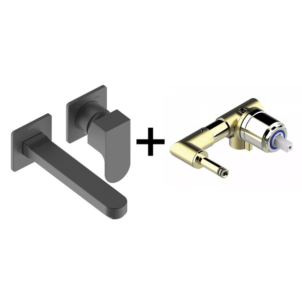 Смеситель для раковины Bossini TEO встраиваемый с изливом черный матовый (Z00732.073+Z00801)