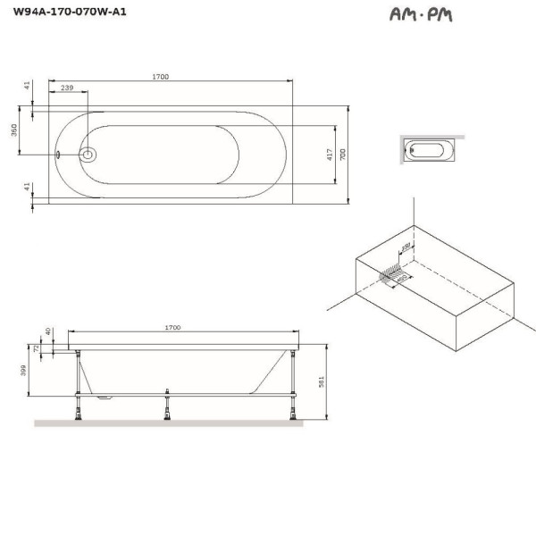 Ванна акриловая AM.PM X-Joy 170х70 (W94A-170-070W-A1)