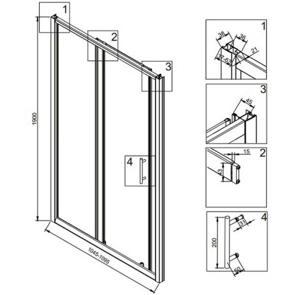 Душевая дверь Veconi VN72B 110x190 стекло прозрачное, профиль черный (VN72B-110-01-C4)