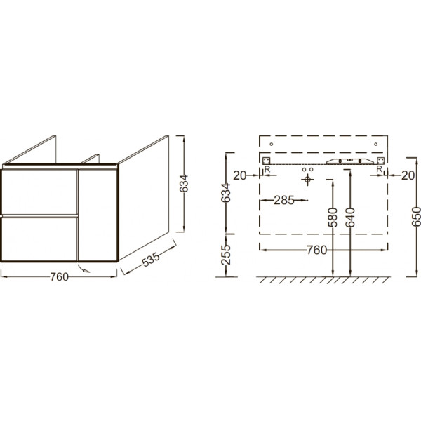 Тумба подвесная Jacob Delafon Soprano 76 дуб квебекский (EB1330-N08-E10)