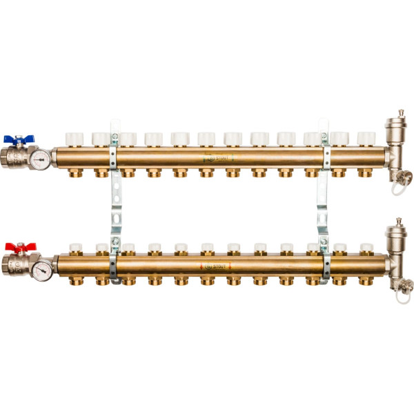 Коллекторная группа 12 отводов 1"x3/4"(18)EK в сборе без расходомеров Stout (латунь) (SMB-0468-000012) Коллекторная группа 12 отводов 1"x3/4"(18)EK в сборе без расходомеров Stout (латунь) (SMB-0468-000012)