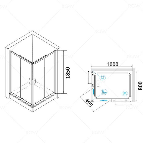 Душевой уголок RGW PA-146 100*80 стекло прозрачное, профиль хром 020814680-11