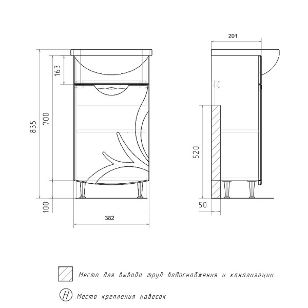 Тумба напольная Volna Adel 382x800 белая (tnADEL40.1D-01)