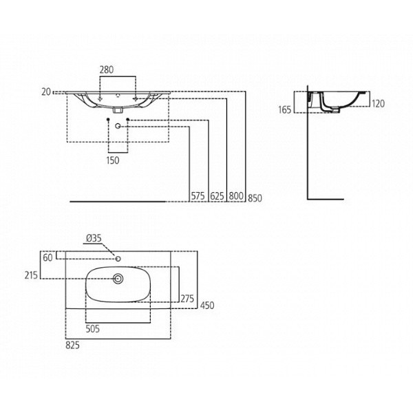 Раковина подвесная Ideal Standard Tesi 825x450x165 (T350901)