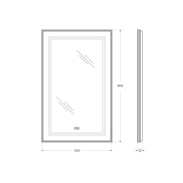 Зеркало BelBagno 500x32x800 в алюминиевой раме со встроенным светильником сенсорным выключателем и подогревом (SPC-KRAFT-500-800-LED-TCH-WARM-NERO)