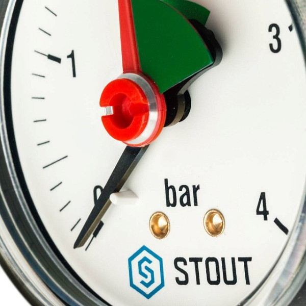 Манометр радиальный 1/4" 50 мм с указателем предела (0...4 бар, кл.2.5) Stout (SIM-1008-500408)