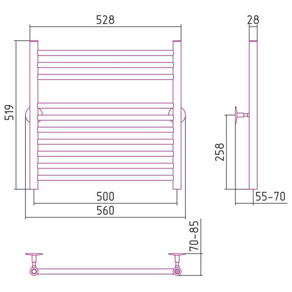 Полотенцесушитель водяной Стилье Универсал-53 600х500 (3+7) П 18 хром (00653-6050) Полотенцесушитель водяной Стилье Универсал-53 600х500 (3+7) П 18 хром (00653-6050)