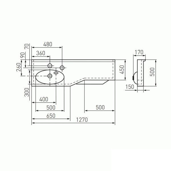 Раковина подвесная Акватон Отель 3/1000 1270х500х170 L (1A70113WOT01L)