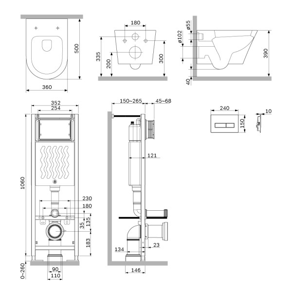 Комплект инсталляция с унитазом AM.PM ErgoFit с клав M хром глянц с подвесным унитазом X-Joy Aquaspin (IS110351.851900)